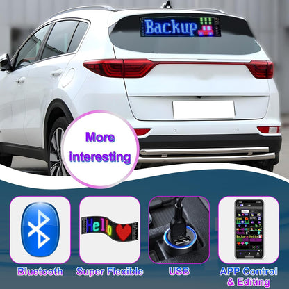 inShareplus 15 x 4 Zoll flexibles LED-Autoschild mit USB- und Bluetooth-App-Steuerung, DIY-programmierbar, benutzerdefinierter Text, Muster, Animation, Graffiti, LED-Matrix-Panel für Hochzeitsfeiern 