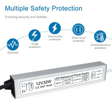Laden Sie das Bild in den Galerie-Viewer, inShareplus LED Power Supply, 30W IP67 Waterproof Outdoor Driver,AC 110-260V to DC 12V 2.5A Low Voltage Transformer, Adapter with 3-Prong Plug for LED Light, Computer Project, Outdoor Use