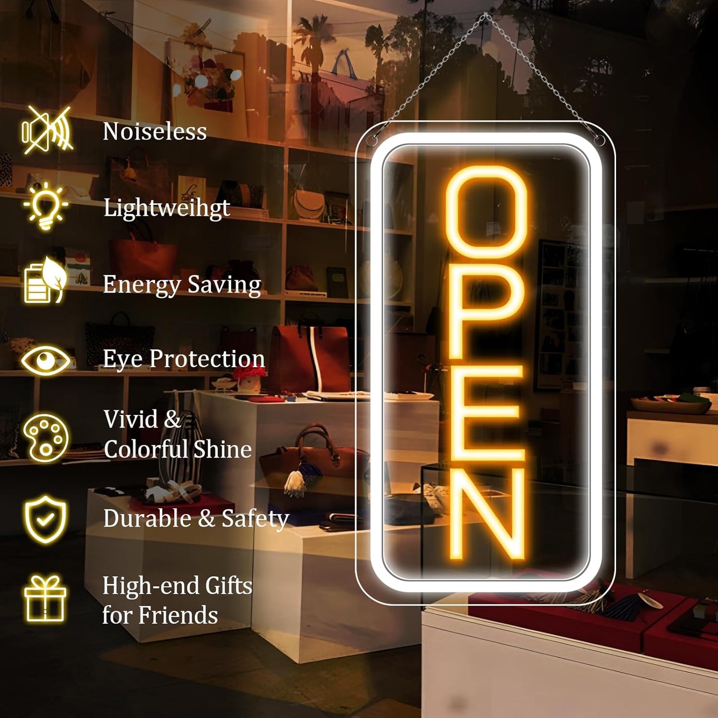inShareplus 16"x 9" Super Bright Open Sign,12V LED Neon Open Signs for Business for Window, with ON/OFF Switch, Electric Light up Signs for Stores, Restaurants Retail Shops (Yellow-White-Vertical)
