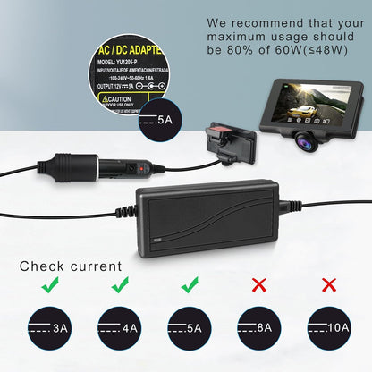 inShareplus 12V 60W AC to DC Converter, 220V to 12V 5A Car Cigarette Lighter Adapter to Wall Outlet Socket, 12 Volt Power Supply Transformer for Car Devices (MP3, Fan, Dash Cam ect.)