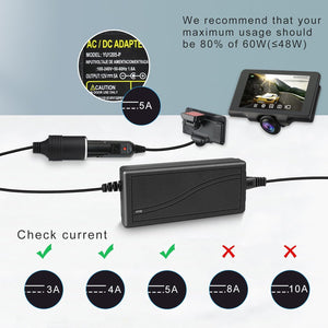 inShareplus 12V 60W AC to DC Converter, 220V to 12V 5A Car Cigarette Lighter Adapter to Wall Outlet Socket, 12 Volt Power Supply Transformer for Car Devices (MP3, Fan, Dash Cam ect.)