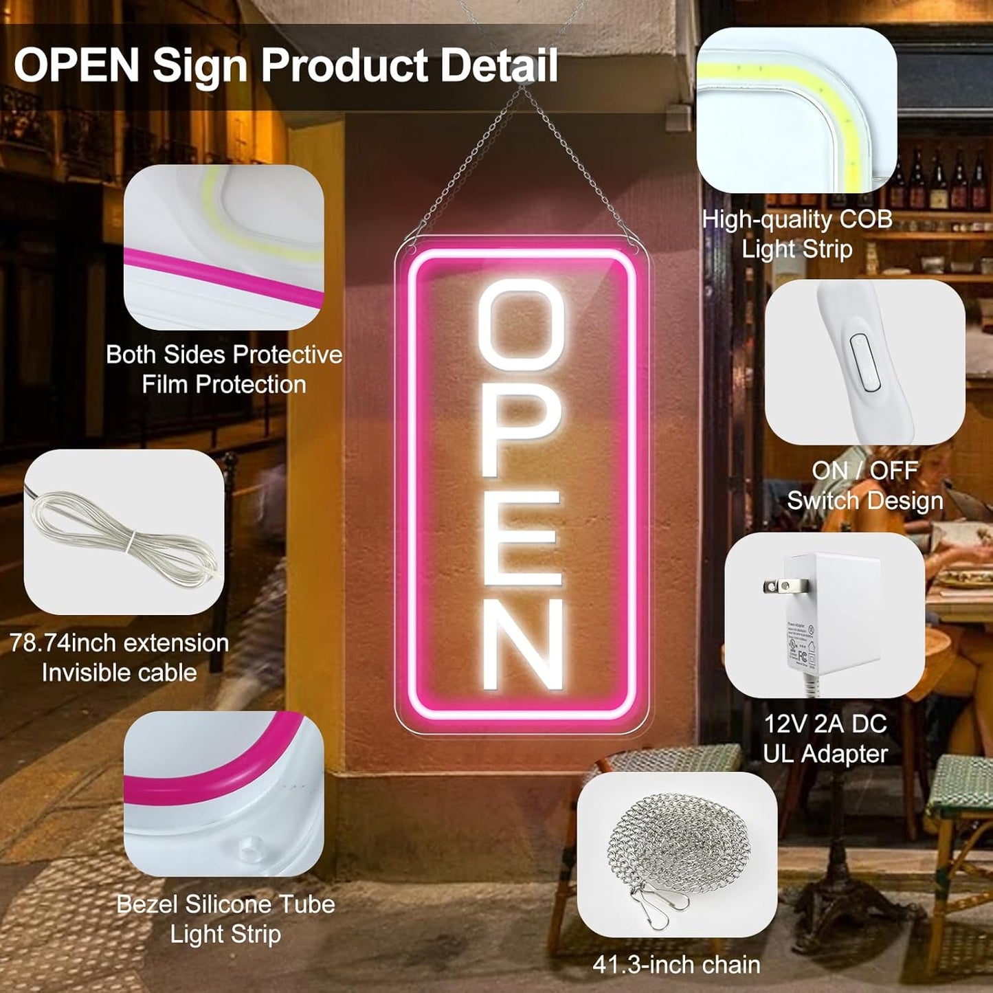 inShareplus 16"x 9" LED Neon Open Sign for Business, with ON/OFF Switch adapter, Ultra Bright Lighted Sign Open, Electric Light up Sign for Stores, Restaurants Offices Retail Shops Window Storefronts