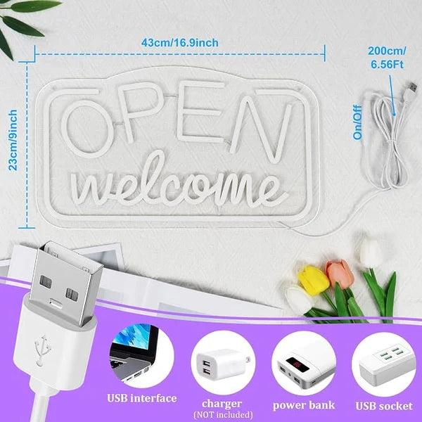 OPEN Welcome Silicone LED Store Signs – USB Powered | 16.9×9.4 inch | LED Light for  Store Entrances & Business Locations | 2 Color Options