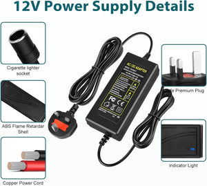 inShareplus 12V 60W AC to DC Converter, 220V to 12V 5A Car Cigarette Lighter Adapter to Wall Outlet Socket, 12 Volt Power Supply Transformer for Car Devices (MP3, Fan, Dash Cam ect.)