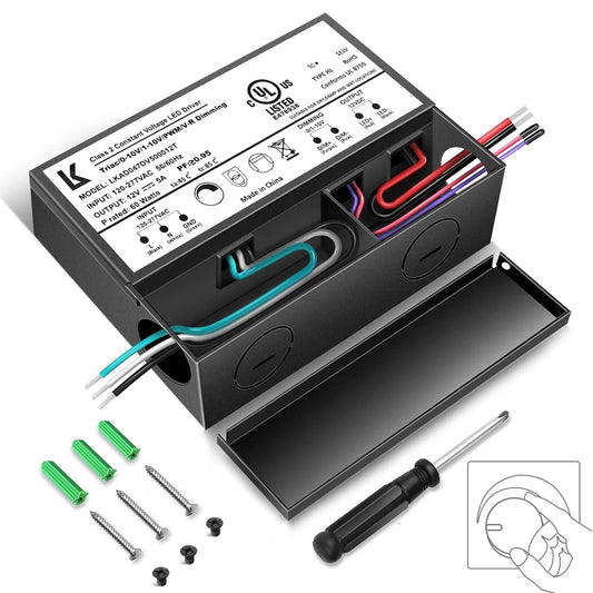12V DC 60W 5-in-1 Dimmable LED Power Supply, UL Listed, AC 120-277V Input, LED Power Supply for LED Strip Lights / Home Lighting / DIY Lighting Projects