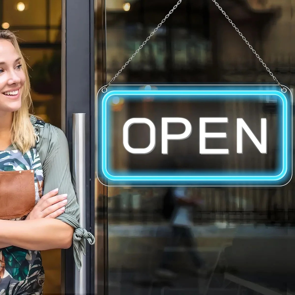 OPEN LED Store Signs – USB Powered | 16×9 inch | 5 Color Options | LED Window Hanging Light for  Store Entrances & Business Locations