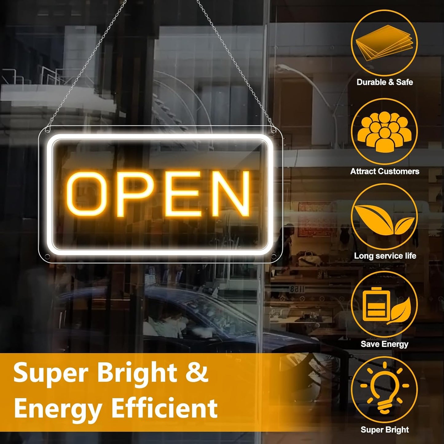 inShareplus 16 x 9 inch Adjustable Brightness Open Sign for Shops, Ultra Bright LED Sign Open USB Powered with On/Off, Electric Neon Sign for Shops, Restaurants, Retail Shops Horizontal