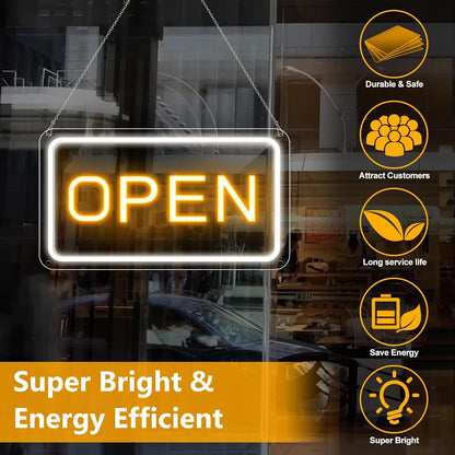 inShareplus 16 x 9 inch Adjustable Brightness Open Sign for Shops, Ultra Bright LED Sign Open USB Powered with On/Off, Electric Neon Sign for Shops, Restaurants, Retail Shops Horizontal