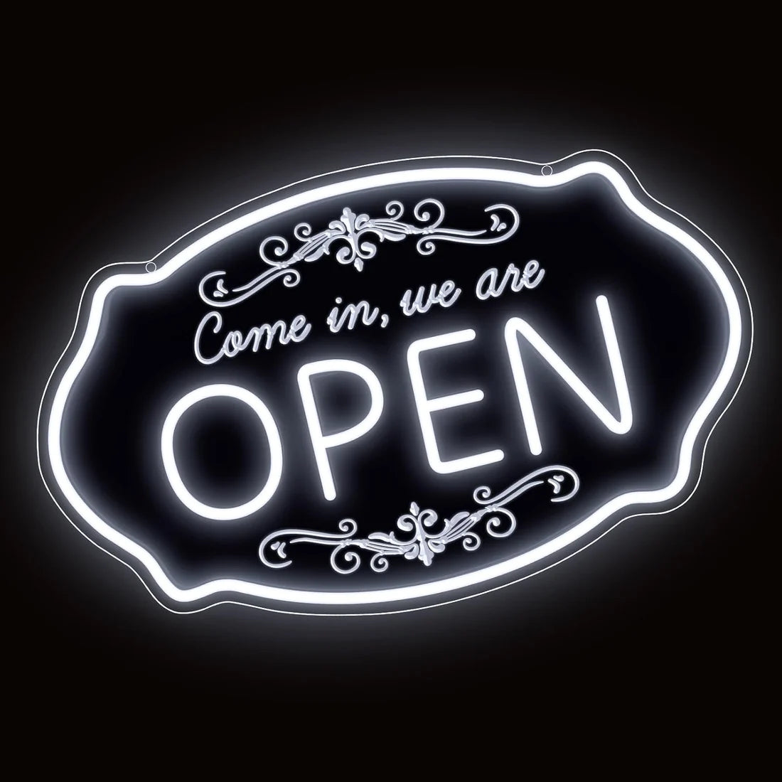 WE ARE OPEN COME IN LED Silicone LED Store Signs – 23.5×14 Inch & 16.5×10 Inch | 5V USB Powered Dimmable Light with Engraved Back Design for  Store Entrances & Business Locations