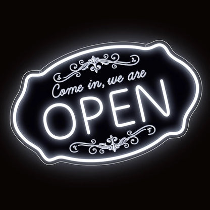 WE ARE OPEN COME IN LED Silicone LED Store Signs – 23.5×14 Inch & 16.5×10 Inch | 5V USB Powered Dimmable Light with Engraved Back Design for  Store Entrances & Business Locations