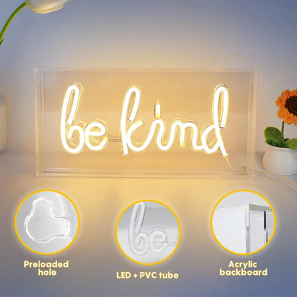 BE KIND Table LED Signs – Rectangular 11.8x5.9 inch | Warm White/Pink | USB Powered | Tabletop Display | For Study Desks, Home Offices, Shelves & Positive Lifestyle Decor