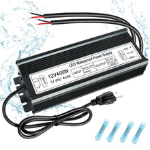 Load image into Gallery viewer, inShareplus 400W 12V Power Supply, AC 90-140V to DC 12 Volt 33.3A LED Driver, IP67 Waterproof Outdoor Low Voltage Transformer with Standard 3-Prong Plug for LED Light and Other 12V Products