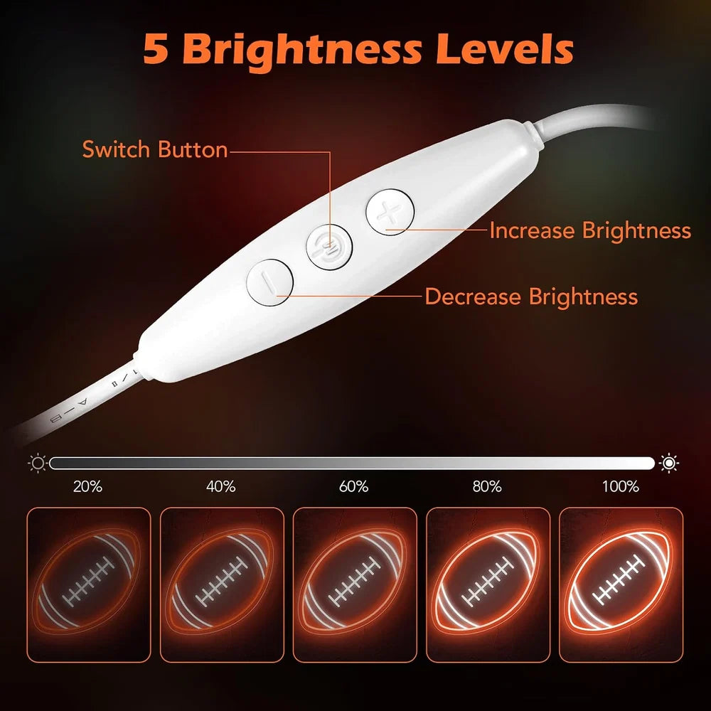 16×10 Inch Neon Wall Decor – Rugby Ball Silicone Neon Sign – USB Neon Light Orange & White Glow LED Wall Light | Neon Lamp with Accessories Included | Hanging Sports Decor for Bedroom, Game Room, Bar & Party Spaces