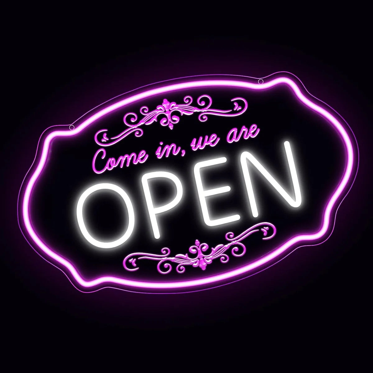 Come in We’re Open Silicone LED Store Signs – Pink + White Glow | 16.5 × 10 inch | Window Hanging Business Sign |Plug & Play for  Store Entrances & Business Locations