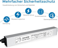 Laden Sie das Bild in den Galerie-Viewer, inShareplus LED Transformer 24 V 1.7 A 40 W IP67 Waterproof Outdoor Driver, AC 90-265 V to DC 24 Volt Low Voltage Transformer, 24 V Power Supply for LED Light, Computer Project, Outdoor Use