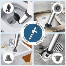 Load image into Gallery viewer, inShareplus Toilet Plunger, Grey Toilet Unblocker Heavy Duty, High Pressure Plunger Kit with 4 Replaceable Heads and 1 Gloves Plunger Sink Unblocker for Unblocking Toilets, Sink, Bathtub, Floor, Drain