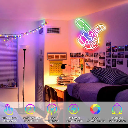 14×13 Inch Neon Wall Decor – Cool Hand Sign | USB Neon Light for Wall Decor | Hanging | Ideal for Bedroom, Dorm, Lounge, Party