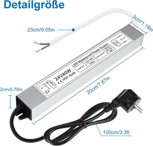 inShareplus LED Transformer 24 V 1.7 A 40 W IP67 Waterproof Outdoor Driver, AC 90-265 V to DC 24 Volt Low Voltage Transformer, 24 V Power Supply for LED Light, Computer Project, Outdoor Use