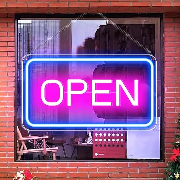 OPEN LED Store Signs – Rectangular | 3 Glow Color Options | 16×9 inch | Window Hanging | Plug & Play for  Store Entrances & Business Locations