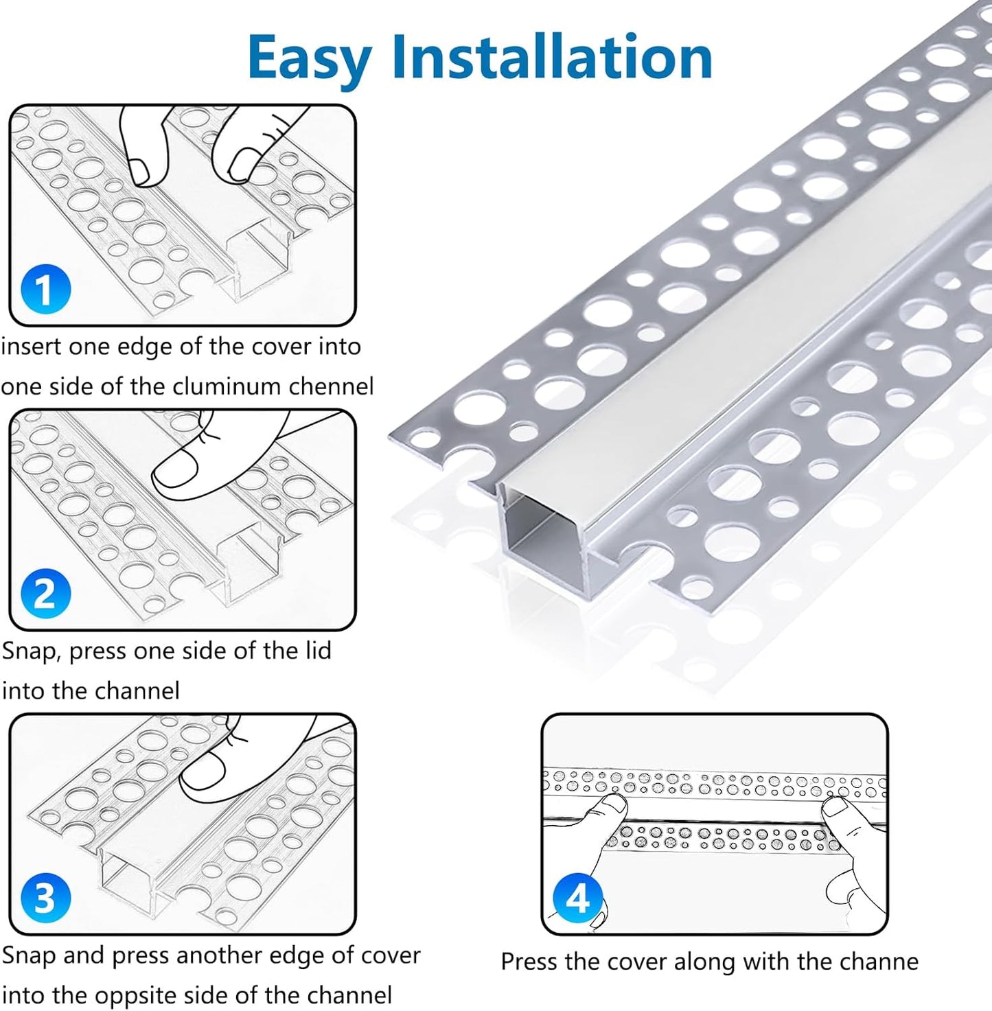 inShareplus LED Trockenbauprofil, 3,3 ft/1 m, 6er-Pack Aluminiumkanal mit milchiger Abdeckung; trimless LED-Strip-Diffusor für Unterbau, Regal, Wand, Tisch, Decke und Ecken [Energy Class F]