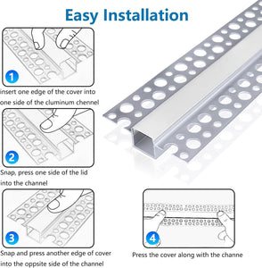 inShareplus Plaster-in LED Profile, 3.3ft/1m 6-Pack LED Aluminium Channel with Milky Diffuser, Trimless Recessed LED Strip Diffuser for Under Cabinet, Shelf, Wall, Table,Ceiling and Corner [Energy Class E]