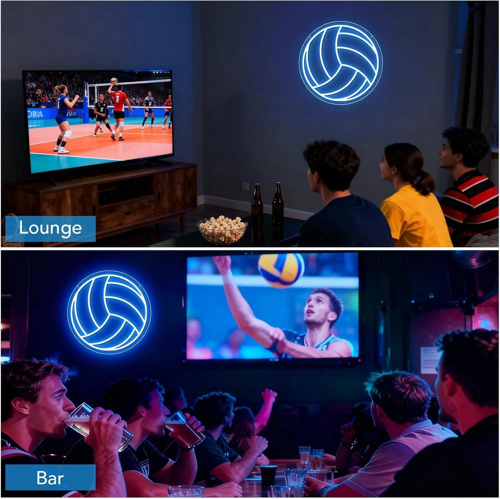 12×12 Inch Neon Wall Decor – Silicone Neon Sports Sign | 5V USB Powered Dimmable Ice Blue Glow LED Wall Light | Volleyball & Soccer Ball Design Options with Accessories Included | Sports Decor for Game Rooms, Bars & Entertainment Spaces