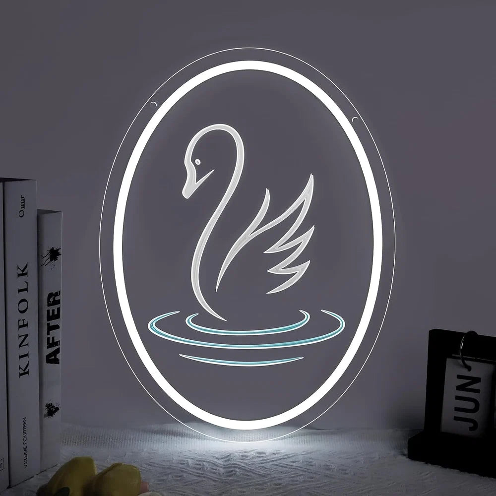 15.7×11.8 Inch Neon Wall Decor – Swan Silicone Neon Sign – 5V USB Powered Dimmable White Glow LED Wall Light | Engraved Design Neon Lamp with Accessories Included | Hanging Decor for Bedroom, Vanity Room, Home & Party Spaces