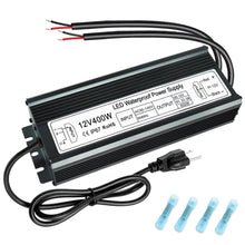 Load image into Gallery viewer, inShareplus 400W 12V Power Supply, AC 90-140V to DC 12 Volt 33.3A LED Driver, IP67 Waterproof Outdoor Low Voltage Transformer with Standard 3-Prong Plug for LED Light and Other 12V Products