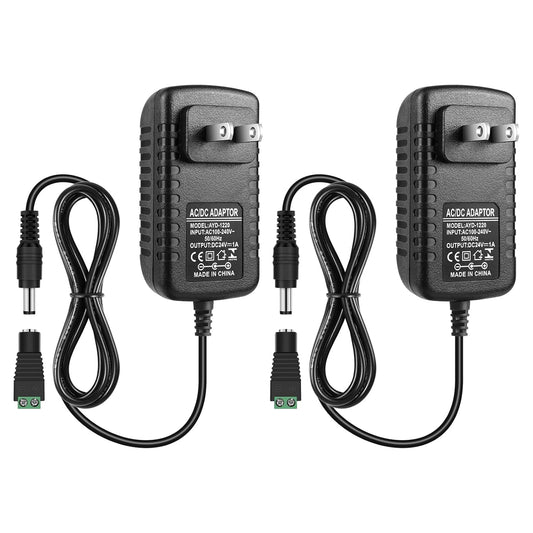inShareplus 2er-Pack DC 24 V Netzteil, 100–240 V AC auf DC 24 Volt 1 A 24 W LED-Treiber, Niederspannungstransformator mit 5,5 mm x 2,1 mm DC-Stecker, Wandadapter für 24 V LED-Lichtstreifen, CCTV-Kamera 