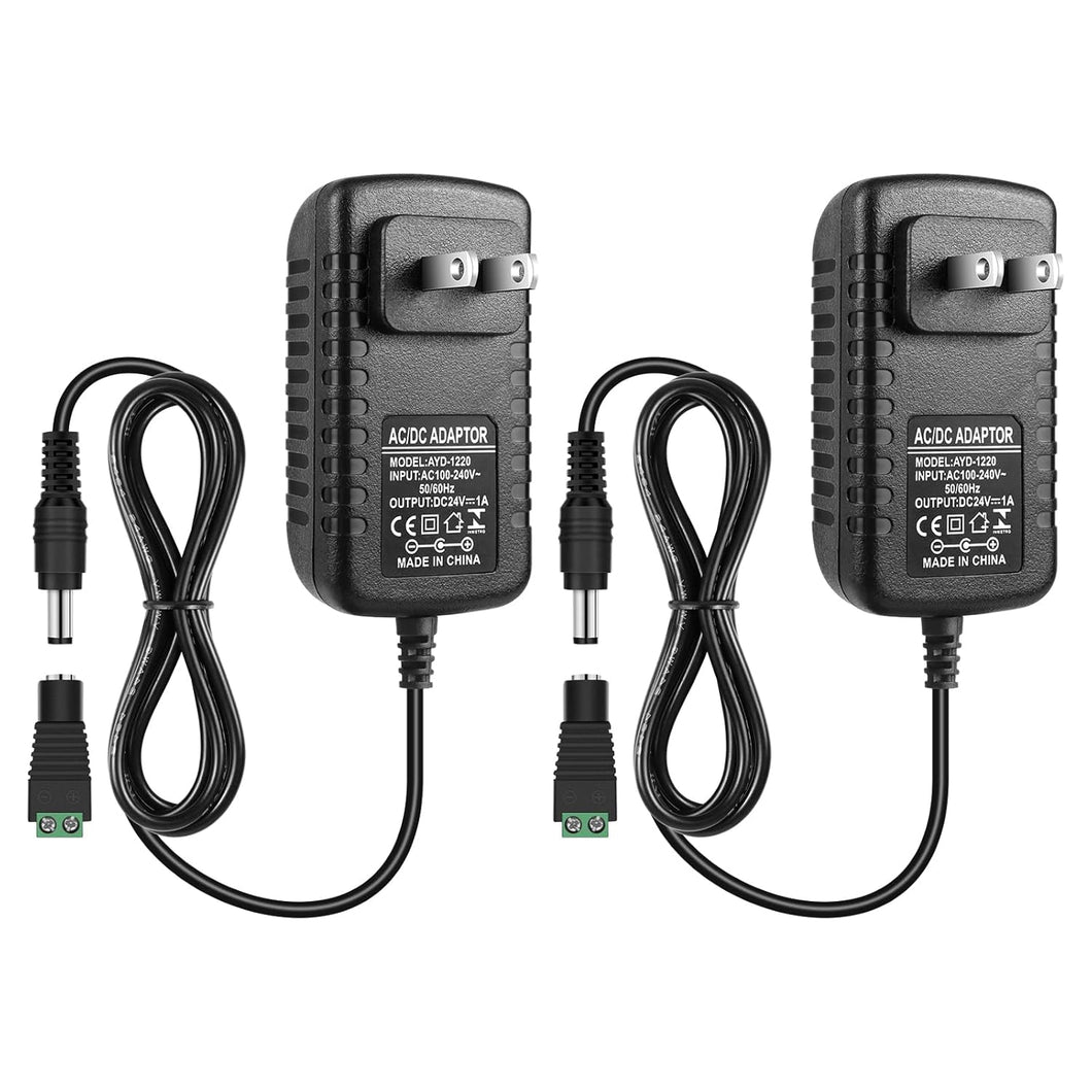 inShareplus 2er-Pack DC 24 V Netzteil, 100–240 V AC auf DC 24 Volt 1 A 24 W LED-Treiber, Niederspannungstransformator mit 5,5 mm x 2,1 mm DC-Stecker, Wandadapter für 24 V LED-Lichtstreifen, CCTV-Kamera 
