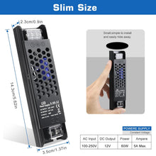 Load image into Gallery viewer, inShareplus LED Driver 12V 60W 5A, Slim LED Power Supply AC 240V to 12V DC Adapter, Constant Voltage LED Transformer for LED Strip Lights, LED Strip Cabinet Lights, LED Bulbs and Indoor Lamps.