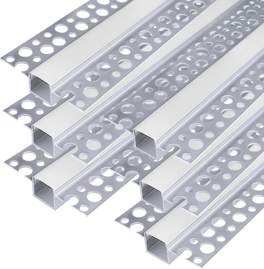 inShareplus Plaster-in LED Profile, 3.3ft/1m 6-Pack LED Aluminium Channel with Milky Diffuser, Trimless Recessed LED Strip Diffuser for Under Cabinet, Shelf, Wall, Table,Ceiling and Corner [Energy Class E]