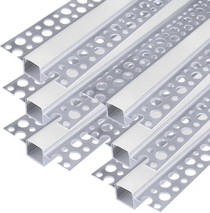 inShareplus Plaster-in LED Profile, 3.3ft/1m 6-Pack LED Aluminium Channel with Milky Diffuser, Trimless Recessed LED Strip Diffuser for Under Cabinet, Shelf, Wall, Table,Ceiling and Corner [Energy Class E]