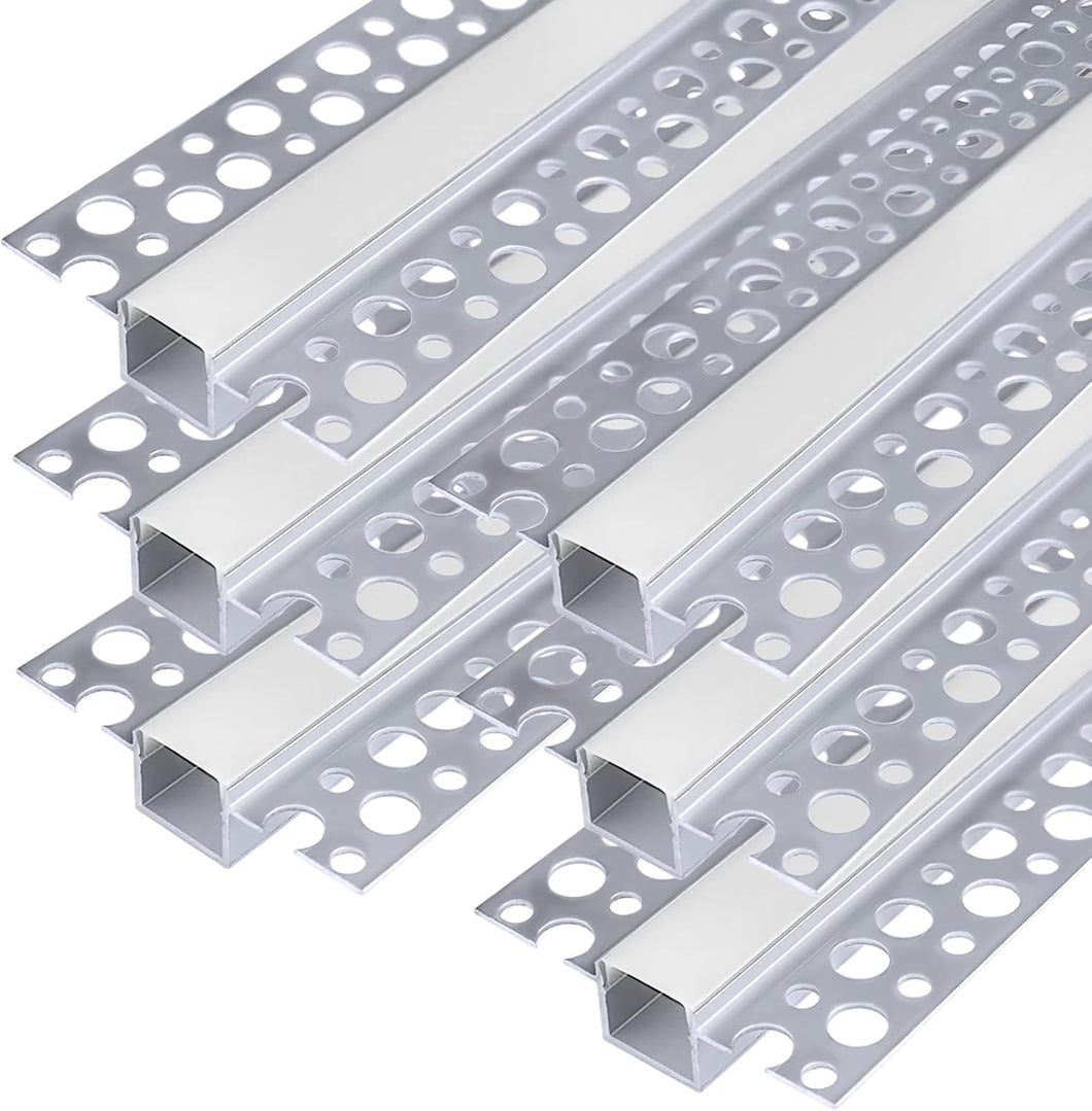 inShareplus Plaster-in LED Profile, 3.3ft/1m 6-Pack LED Aluminium Channel with Milky Diffuser, Trimless Recessed LED Strip Diffuser for Under Cabinet, Shelf, Wall, Table,Ceiling and Corner [Energy Class E]