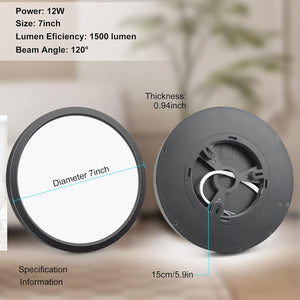 inShareplus 7inch LED Ceiling Light Fixture, Black 12W(120W Equiv) 5000K Daylight White Flush Mount Ceiling Lights, Super Bright, Ultra-Thin, 1500LM Ceiling Lamp for Bedroom, Kitchen, Office, Hallway [Energy Class F]