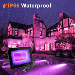 inShareplus 2 Pack 60W UV Light, IP66 Waterproof Outdoor Black Lights with UL Plug (3.3ft Cable), 395nm-405nm Blacklight for Glow Party, Stage, UV Glue Resin Curing Paint, Collection