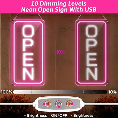 OPEN LED Store Signs – 22.8×11.8 Inch | 12V Powered Pink & White Glow Light | Horizontal & Vertical Style with US Plug for  Store Entrances & Business Locations