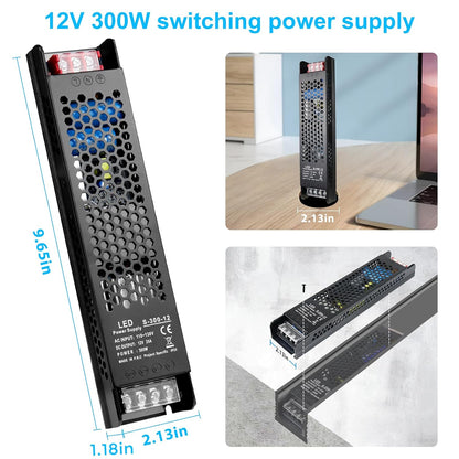 inShareplus LED Driver DC 12V 25A 300W Power Supply, AC 110~130V to DC 12 Volt Universal Regulated Switching Converter Transformer, LED Adapter for LED Strip Light,CCTV Camera System, Radio