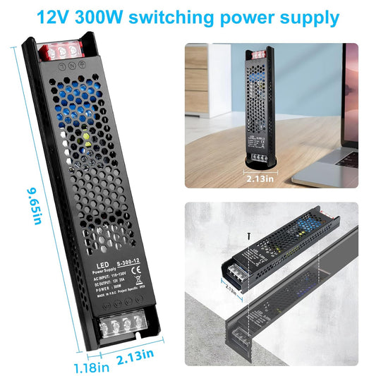 inShareplus LED-Treiber DC 12 V 25 A 300 W Netzteil, AC 110–130 V auf DC 12 Volt, universeller geregelter Schalttransformator, LED-Adapter für LED-Lichtstreifen, CCTV-Kamerasystem, Radio 