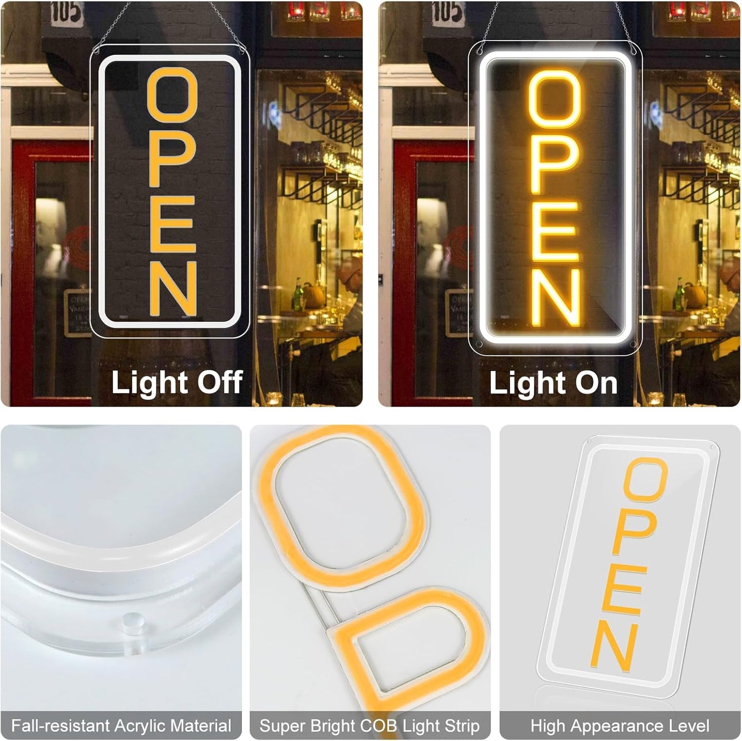 inShareplus 40,6 x 22,9 cm superhelles „Geöffnet“-Schild, einstellbare Helligkeit, Neon-„Geöffnet“-Schilder für Geschäftsfenster, Stromversorgung über USB mit Ein/Aus, LED-„Geöffnet“-Schild für Cafés, Geschäfte, Restaurants, Bars und Hotels 