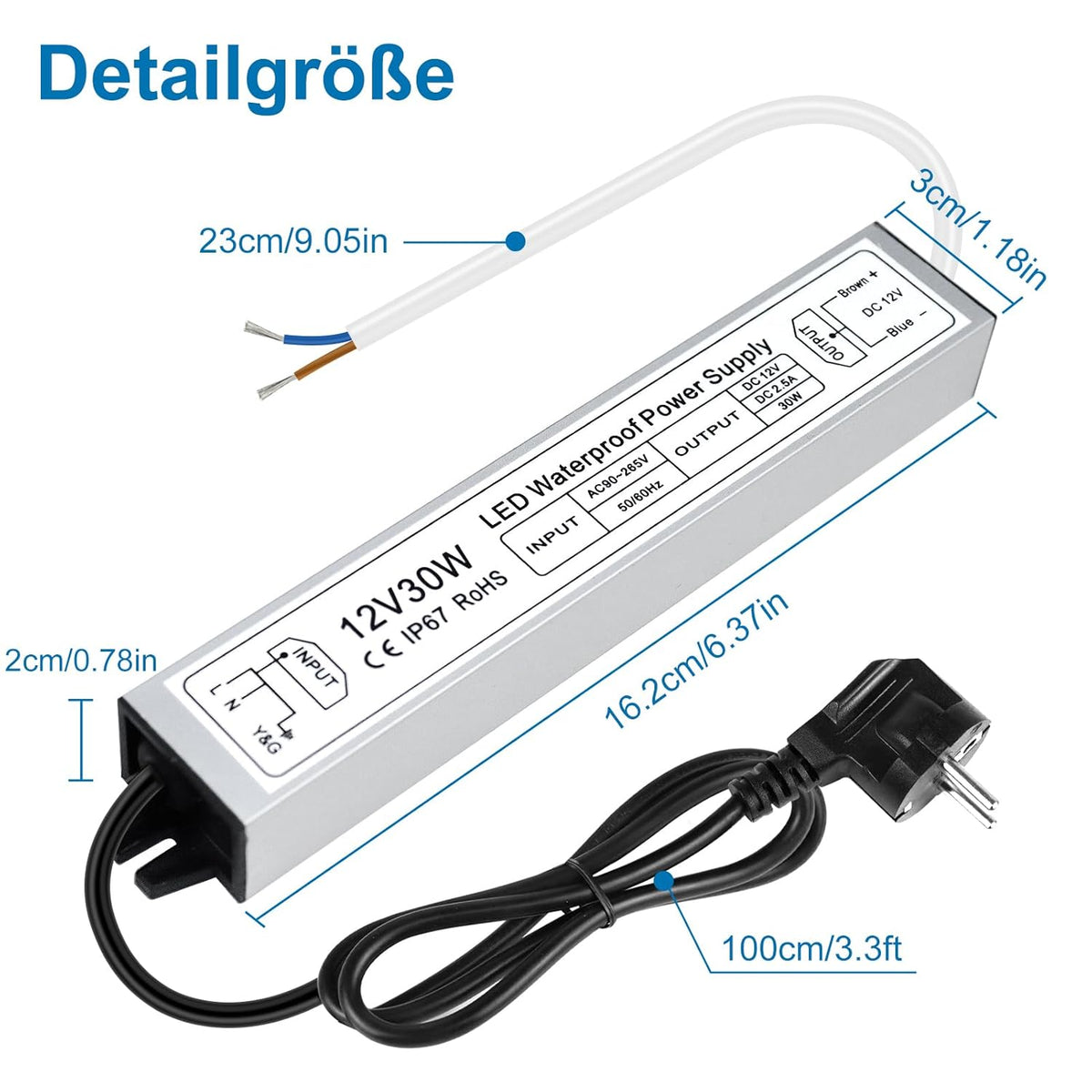inShareplus LED Transformer 12 V 2.5 A 30 W IP67 Waterproof Outdoor LED Driver 12 V, AC 90-265 V to DC 12 Volt Low Voltage Transformer, 12 V Power Supply for LED Light, Computer Project, Outdoor Use