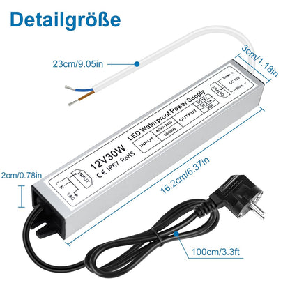 inShareplus LED Transformer 12 V 2.5 A 30 W IP67 Waterproof Outdoor LED Driver 12 V, AC 90-265 V to DC 12 Volt Low Voltage Transformer, 12 V Power Supply for LED Light, Computer Project, Outdoor Use