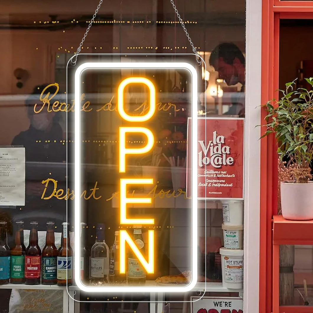 inShareplus 16 x 9 inch Adjustable Brightness Open Sign for Shops, Ultra Bright LED Sign Open USB Powered with On/Off, Electric Neon Sign for Shops, Restaurants, Retail Stores (Vertical)
