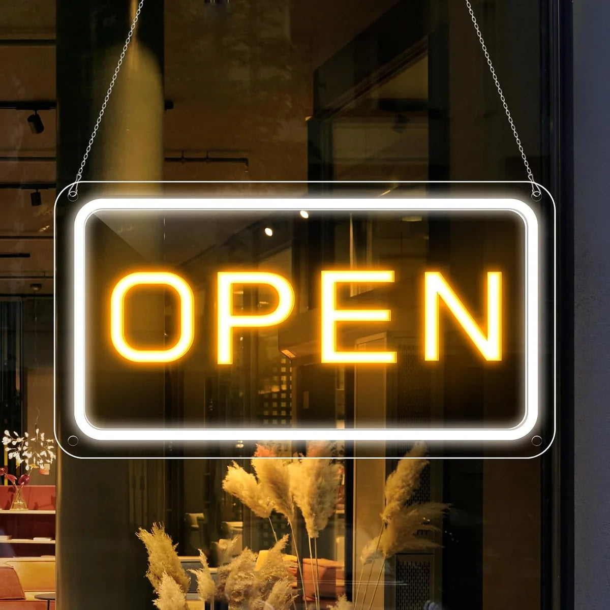 OPEN LED Store Signs – USB Powered | 16×9 inch | 5 Color Options | LED Window Hanging Light for  Store Entrances & Business Locations