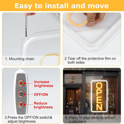 inShareplus 16"x 9" Super Bright Open Sign, Adjustable Brightness Neon Open Signs for Business Window, Powered by USB with ON/OFF, LED Open Sign for Coffee Shops, Stores, Restaurant Bar Hotel