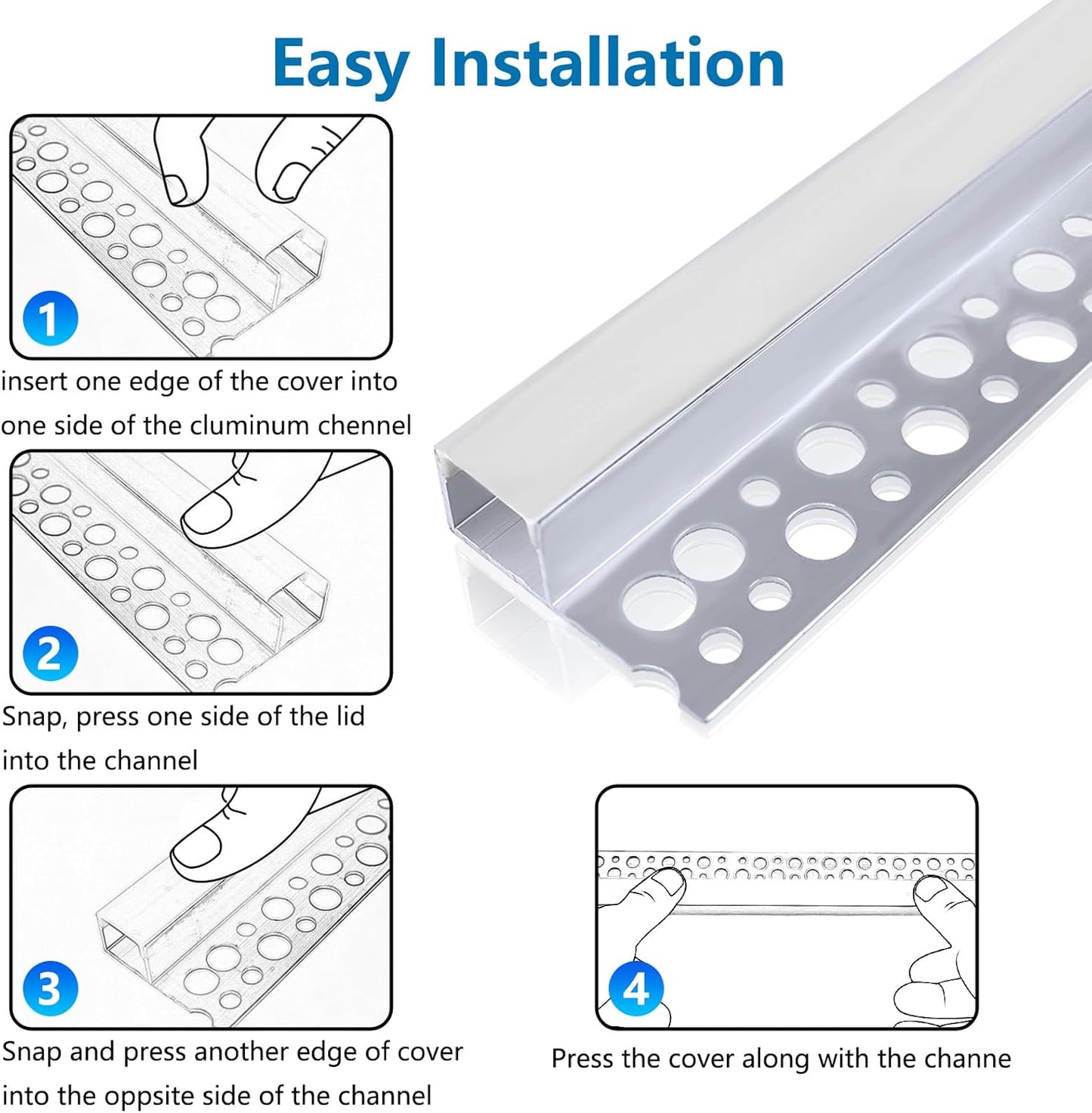 inShareplus Plaster-in LED Profile, 3.3ft/1M 6-Pack LED Aluminium Channel with Milky Diffuser, Trimless Recessed Single-Sided LED Strip Diffuser for Under Cabinet, Wall, Ceiling and Corners of Walls [Energy Class F]