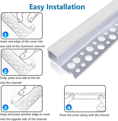 inShareplus Plaster-in LED Profile, 3.3ft/1M 6-Pack LED Aluminium Channel with Milky Diffuser, Trimless Recessed Single-Sided LED Strip Diffuser for Under Cabinet, Wall, Ceiling and Corners of Walls [Energy Class F]