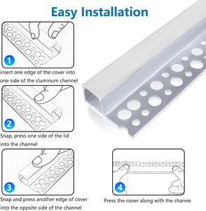 inShareplus Plaster-in LED Profile, 3.3ft/1M 6-Pack LED Aluminium Channel with Milky Diffuser, Trimless Recessed Single-Sided LED Strip Diffuser for Under Cabinet, Wall, Ceiling and Corners of Walls [Energy Class F]