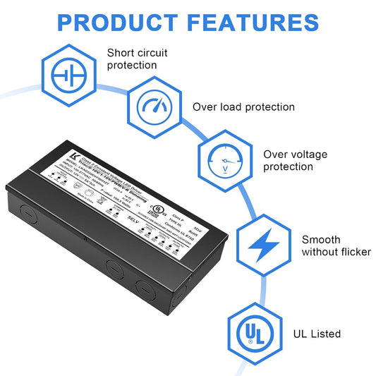 inShareplus 200 W dimmbarer LED-Treiber, 12 V Netzteil, AC 120–277 V auf DC 12 V Transformator für LED-Licht, kompatibel mit Lutron- und Leviton-Dimmer, TRIAC und 0–10 V, IP65 wasserdicht, UL-gelistet, Klasse 2 