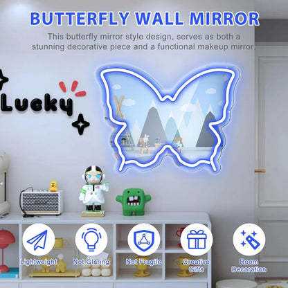 Blue Butterfly - Beauty Mirror Signs – 15.7×12 inch Neon Outline | USB Powered | Perfect for Makeup Stations, Bedroom Decor & Beauty Spaces